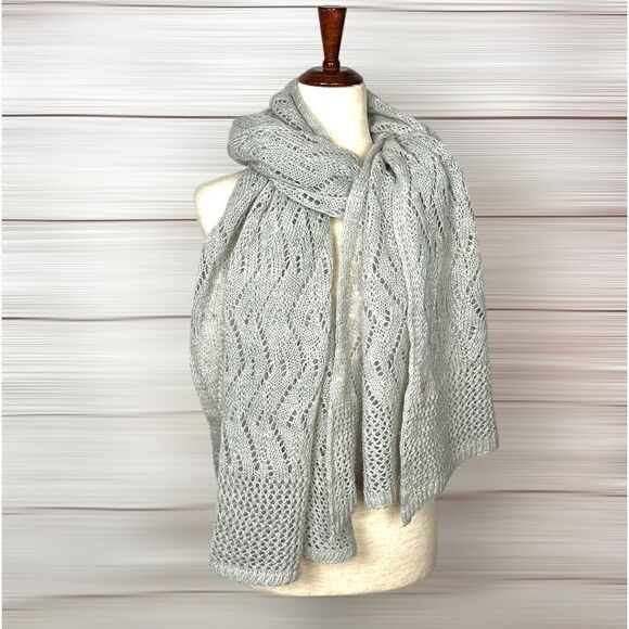 NWT NARDI & TAGLIAFERRI Italy Gray Mohair Blend Lace Knit Shawl Scarf Wrap 26x80 - Picture 1 of 11
